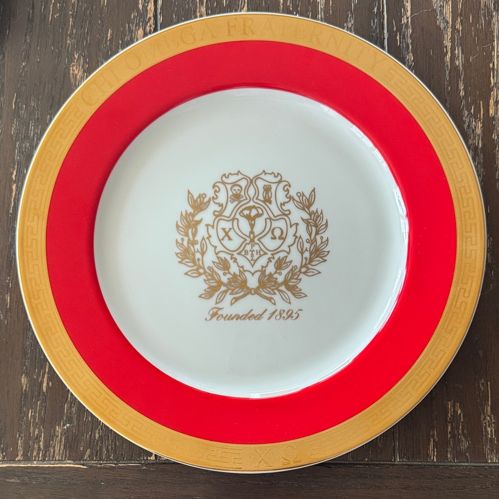 Elegant Red and Gold Chi Omega Plate